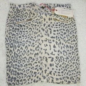 NWT Current/Elliott leopard animal print denim jean gray pencil skirt sz 27